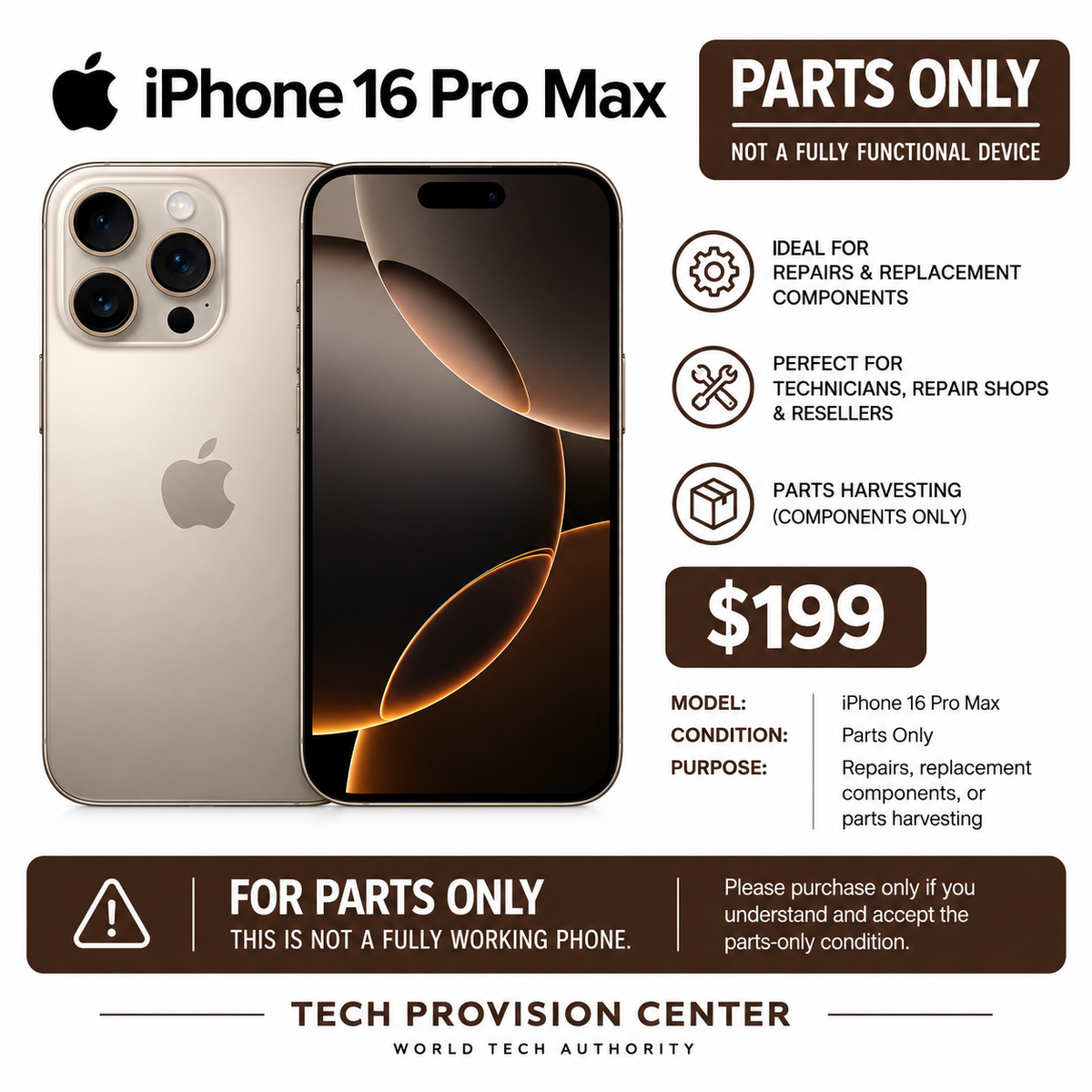 iPhone 16 Pro Max – Parts Only | Repair & Replacement Components